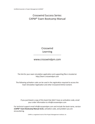Cover image: Crosswind Success Series: CAPM Bootcamp manual 6th edition 9781619082311