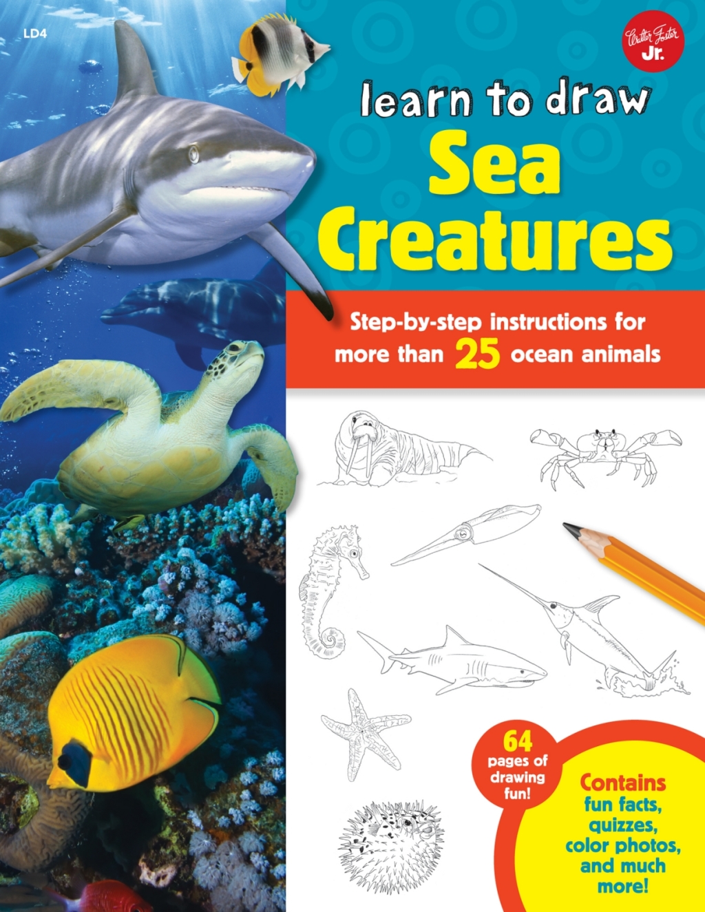 Learn to Draw Sea Creatures Step-by-step instructions for more than 25 ocean animals – 64 pages of drawing fun! Contains fun facts, quizzes, color photos, and much more!