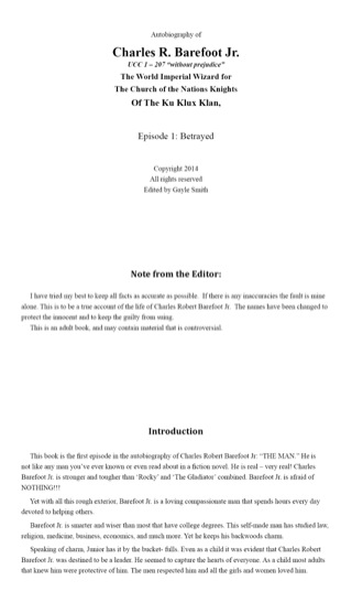 Cover image: Autobiography of Charles R. Barefoot Jr. the World Imperial Wizard for the Church of the Nation's Knights of the KU KLUX KLAN: Episode 1: Betrayed