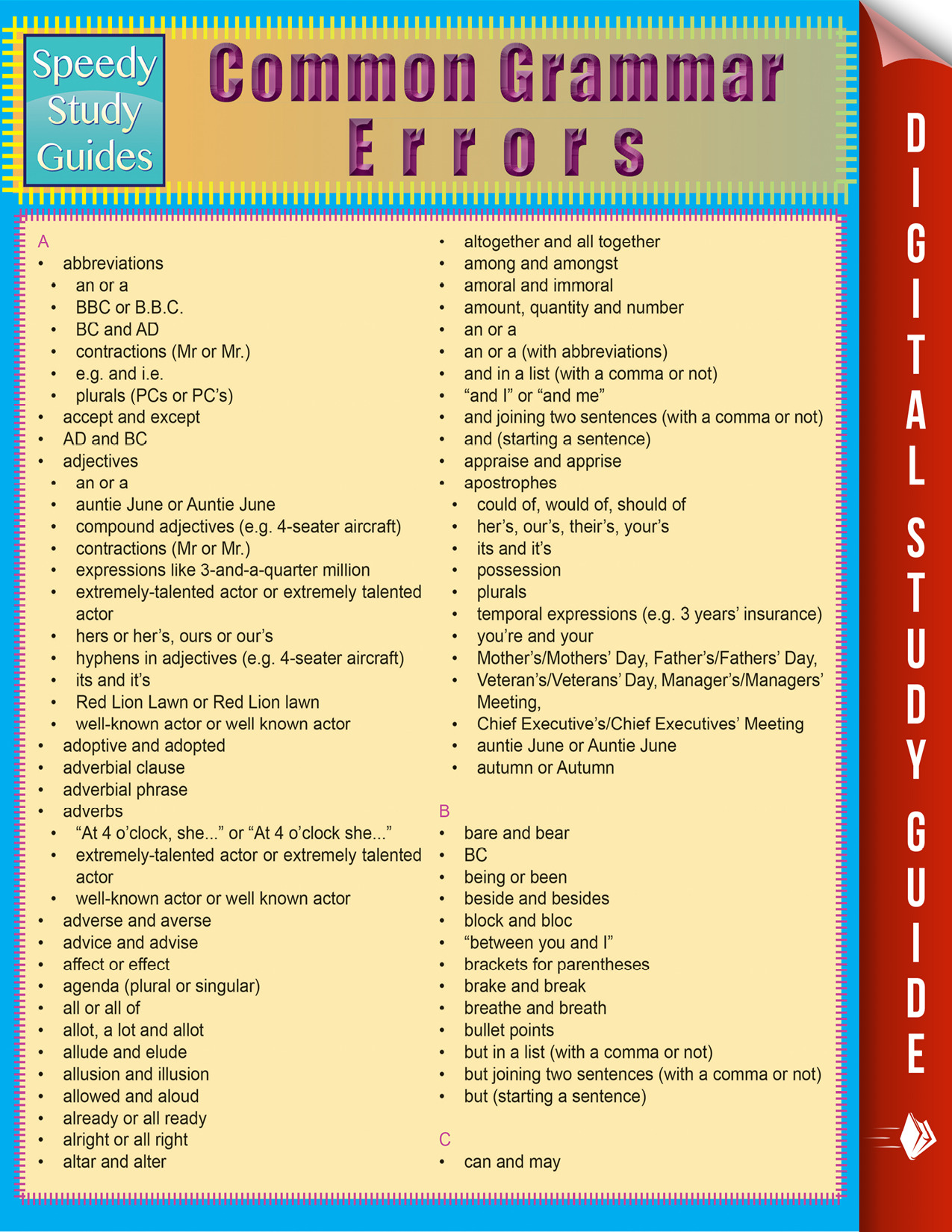 Common Grammar Errors (Speedy Study Guides) Quick Study Guide
