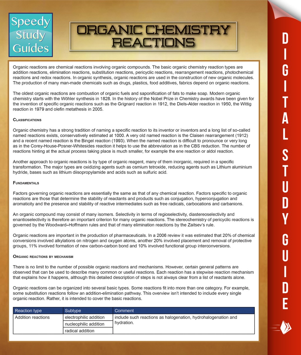 Organic Chemistry Reactions Speedy Study Guides