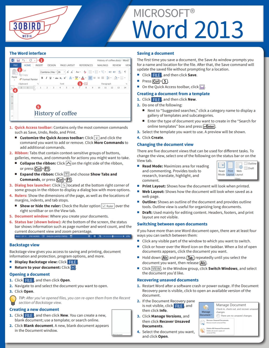 Microsoft Word 2013 Quick Reference Card 1st Edition
