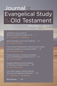 Imagen de portada: Journal for the Evangelical Study of the Old Testament, 7.2 9781666732085