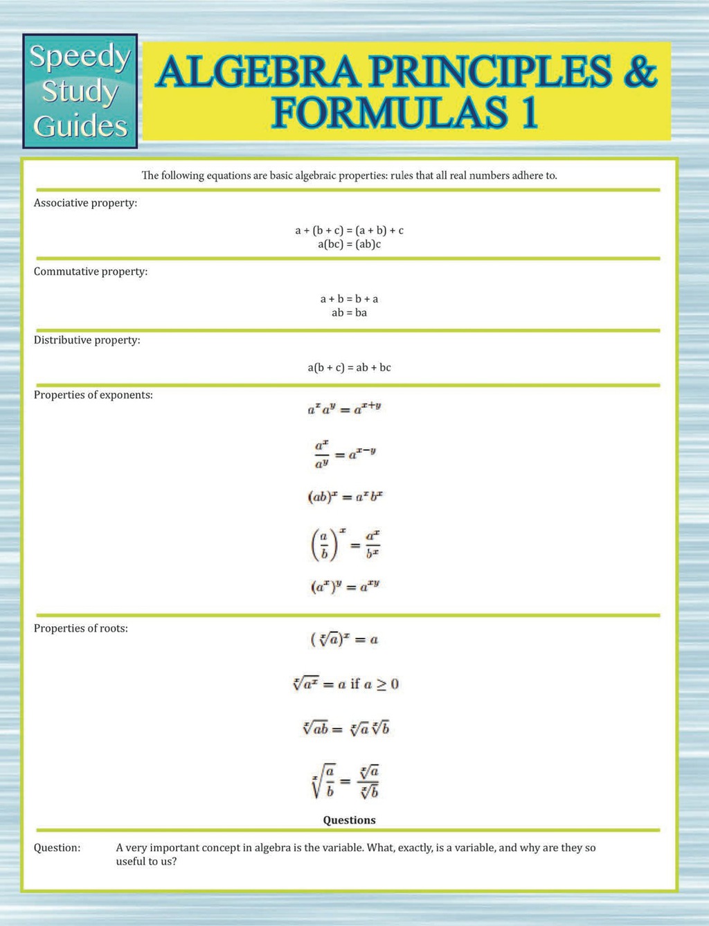 Algebra Principles And Formulas 1 (Speedy Study Guides)