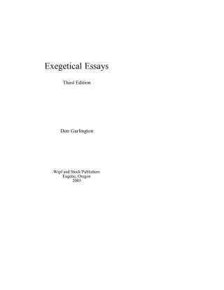 Cover image: Exegetical Essays, 3rd Edition 9781592443932