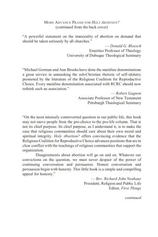 Cover image: Holy Abortion? A Theological Critique of the Religious Coalition for Reproductive Choice 9781592441853