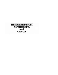 Cover image: Hermeneutics, Authority, and Canon 9781597521185