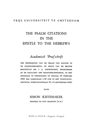 Cover image: The Psalm Citations in the Epistle to the Hebrews 9781608997213