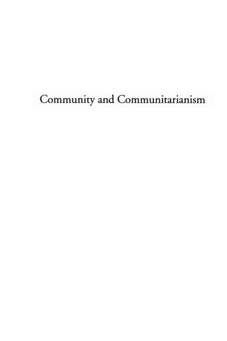 Imagen de portada: Community and Communitarianism 9781610970563