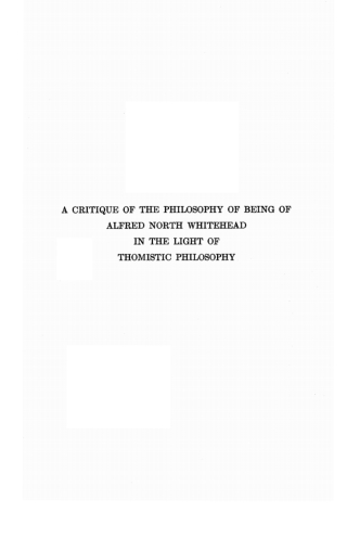 Cover image: A Critique of the Philosophy of Being of Alfred North Whitehead in the Light of Thomistic Philosophy 9781498294874