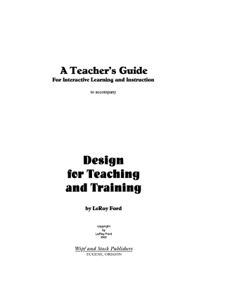 Cover image: Design for Teaching and Training - A Teacher's Guide 9781592440313