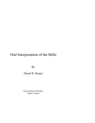 Cover image: Oral Interpretation of the Bible 9781592443918