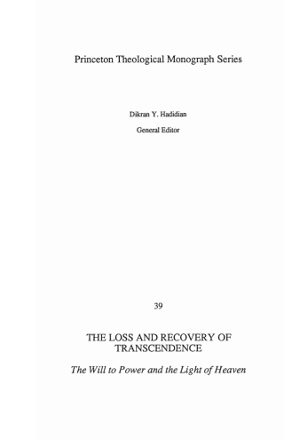 Omslagafbeelding: The Loss and Recovery of Transcendence 9781556350276