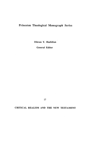 Cover image: Critical Realism and the New Testament 9780915138975