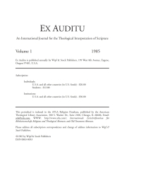 Cover image: Ex Auditu - Volume 01 9781498232562