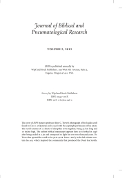 Cover image: Journal of Biblical and Pneumatological Research 9781625642462