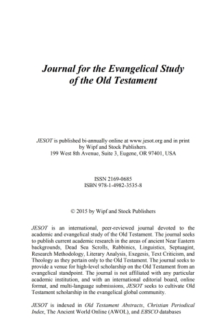 Titelbild: Journal for the Evangelical Study of the Old Testament, 4.1 9781498235358