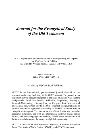 صورة الغلاف: Journal for the Evangelical Study of the Old Testament, 4.2 9781498287715