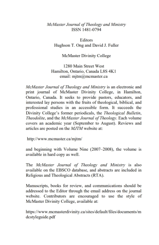 Titelbild: McMaster Journal of Theology and Ministry: Volume 17, 2015–2016 9781532639029