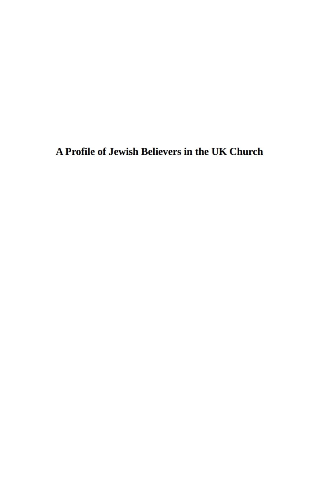 A Profile of Jewish Believers in the UK Church