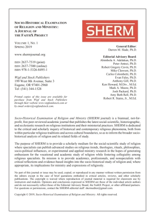 Cover image: Socio-Historical Examination of Religion and Ministry, Volume 1, Issue 1 9781532684951