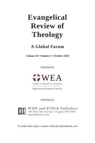Imagen de portada: Evangelical Review of Theology, Volume 44, Number 3, August 2020 9781725285033