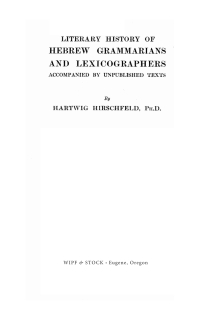 Cover image: Literary History of Hebrew Grammarians and Lexicographers Accompanied by Unpublished Texts 9781725286054