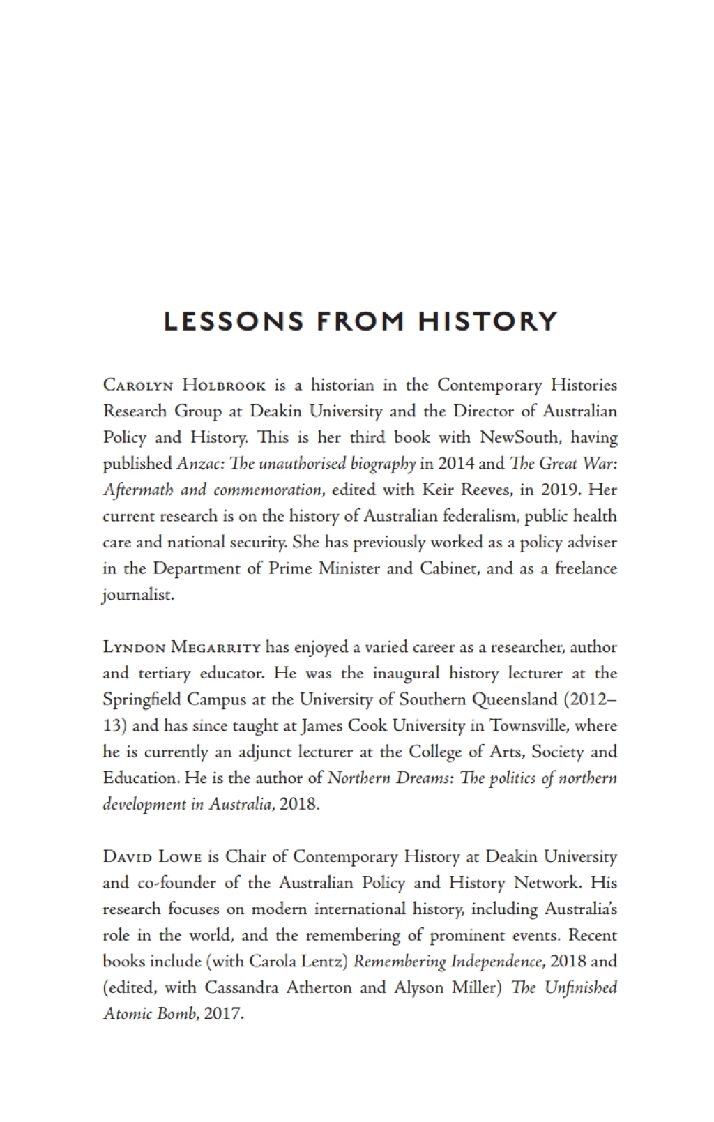 Lessons from History Leading historians tackle Australia’s greatest challenges