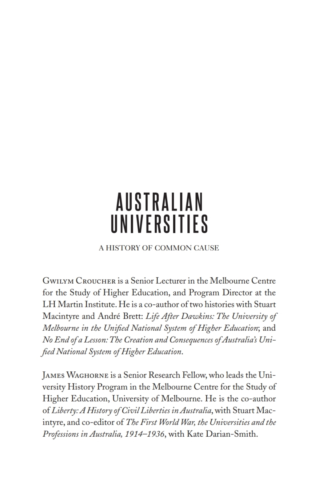 Australian Universities A History of Common Cause