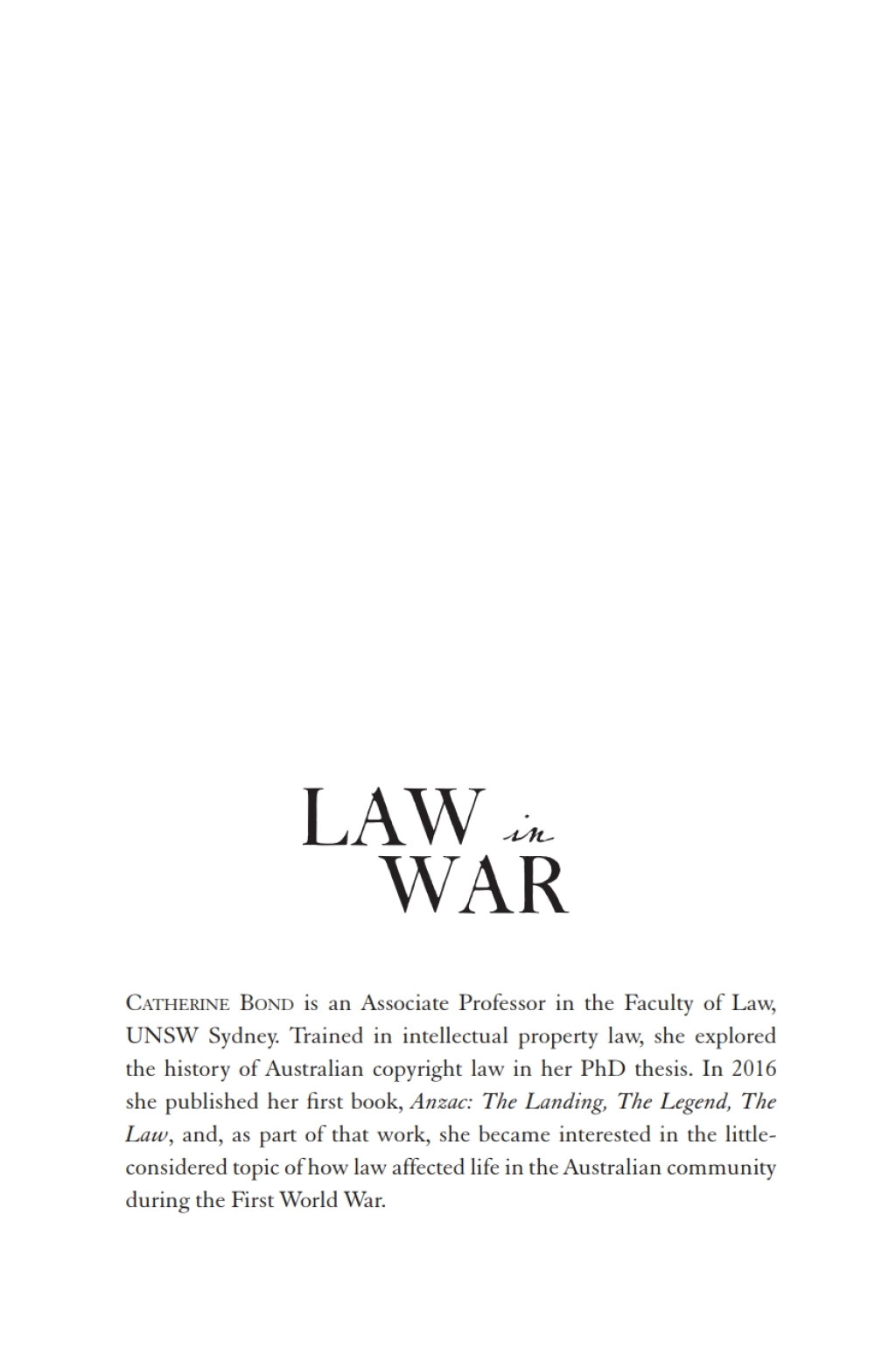 Law in War Freedom and restriction in Australia during the Great War