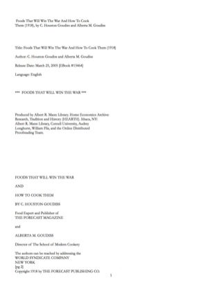 Cover image: Foods That Will Win the War And How to Cook Them - The Original Classic Edition 9781742449807