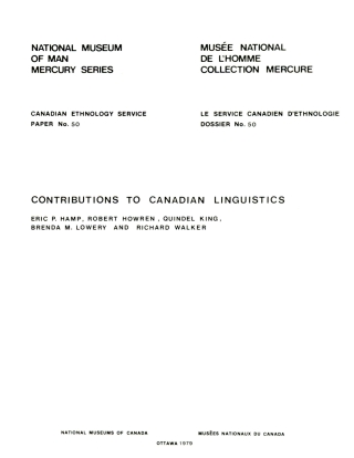 Cover image: Contributions to Canadian linguistics 9781772822137