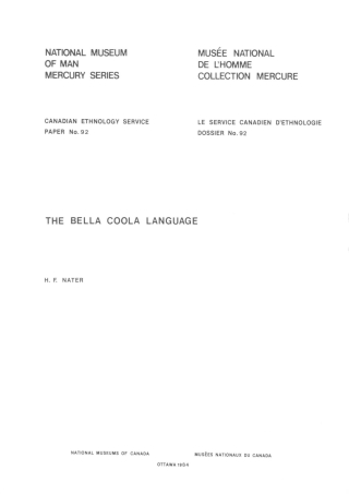 Cover image: Bella Coola language 9781772822557