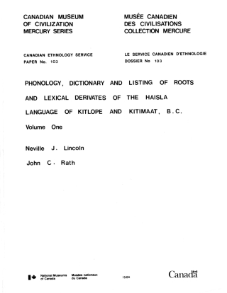 Titelbild: Phonology, dictionary and listing of roots and lexical derivates of the Haisla language of Kitlope and Kitimaat, B.C.: Volume 1 9781772822663