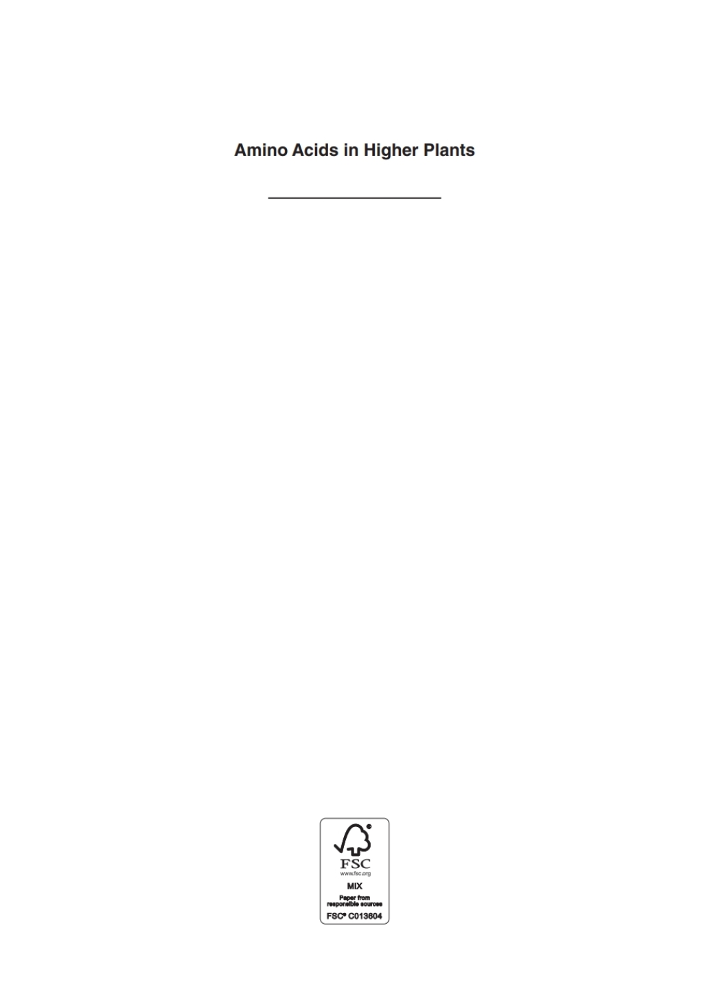 Amino Acids in Higher Plants 1st Edition
