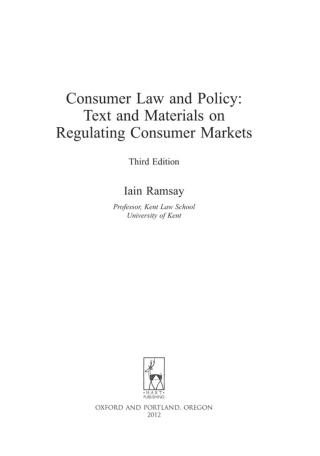 Imagen de portada: Consumer Law and Policy 3rd edition 9781849462624