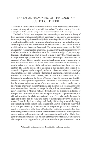 Cover image: The Legal Reasoning of the Court of Justice of the EU 1st edition 9781849463232