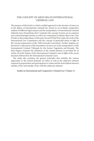 Cover image: The Concept of Mens Rea in International Criminal Law 1st edition 9781849469142