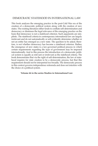 Imagen de portada: Democratic Statehood in International Law 1st edition 9781849464697