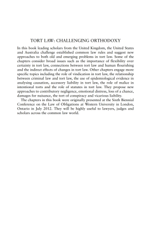 Cover image: Tort Law: Challenging Orthodoxy 1st edition 9781849464710