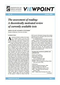 Cover image: The Assessment of Reading