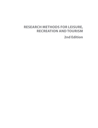 Cover image: Research Methods for Leisure, Recreation and Tourism 2nd edition 9781786390486