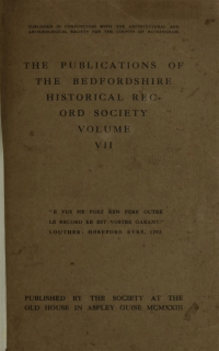 Cover image: The Publications of the Bedfordshire Historical Record Society Volume VII