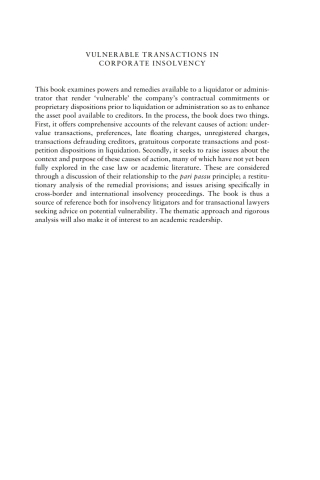Cover image: Vulnerable Transactions in Corporate Insolvency 1st edition 9781841133478