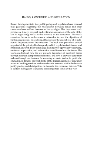 Cover image: Banks, Consumers and Regulation 1st edition 9781841134833