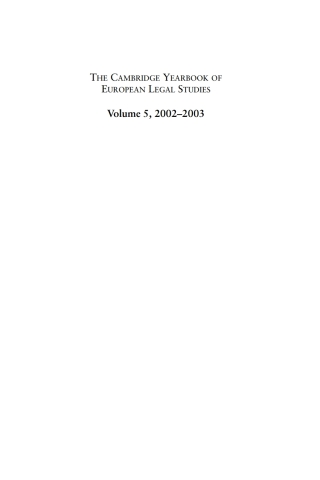 Cover image: Cambridge Yearbook of European Legal Studies  Vol 5, 2002-2003 1st edition 9781841133614
