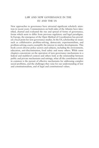 Cover image: Law and New Governance in the EU and the US 1st edition 9781841135434