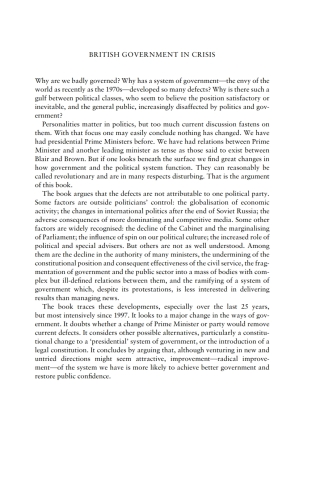 Imagen de portada: British Government in Crisis 1st edition 9781841135496