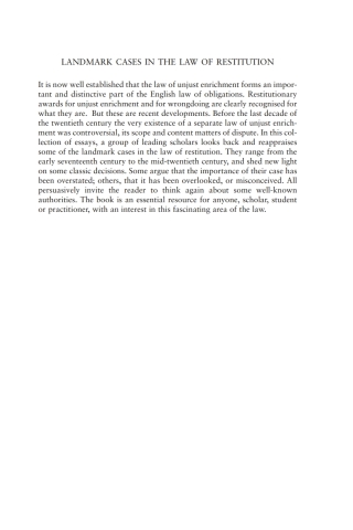 Cover image: Landmark Cases in the Law of Restitution 1st edition 9781509905065