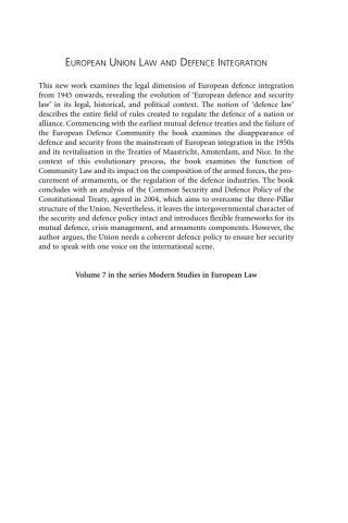 Cover image: European Union Law and Defence Integration 1st edition 9781841134406